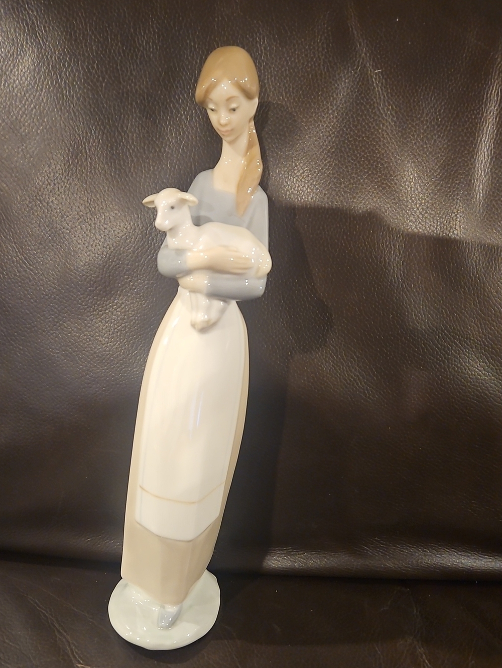 Lladro Porcelain Woman with Lamb in Cream & Light Blue